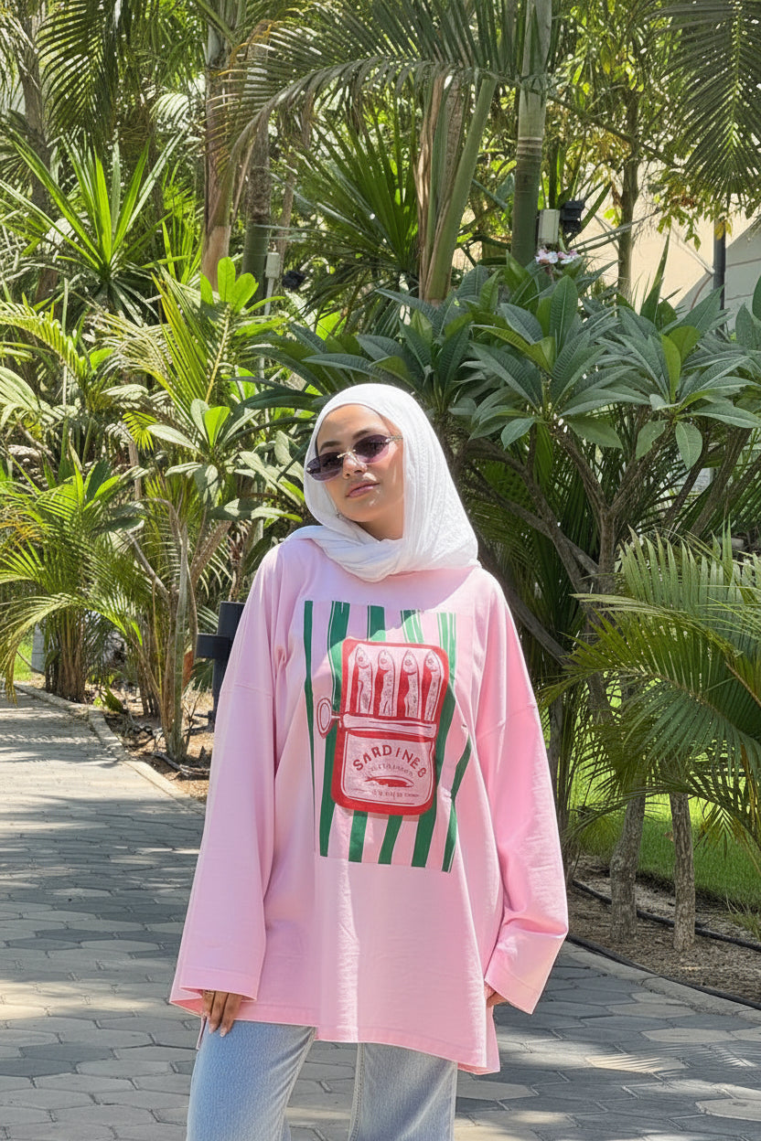 Vintage Sardine Graphic Oversized Tee "