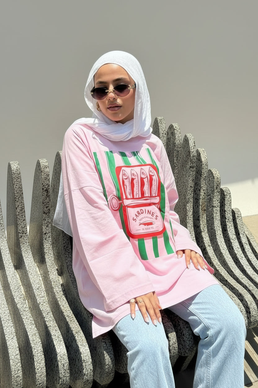 Vintage Sardine Graphic Oversized Tee "