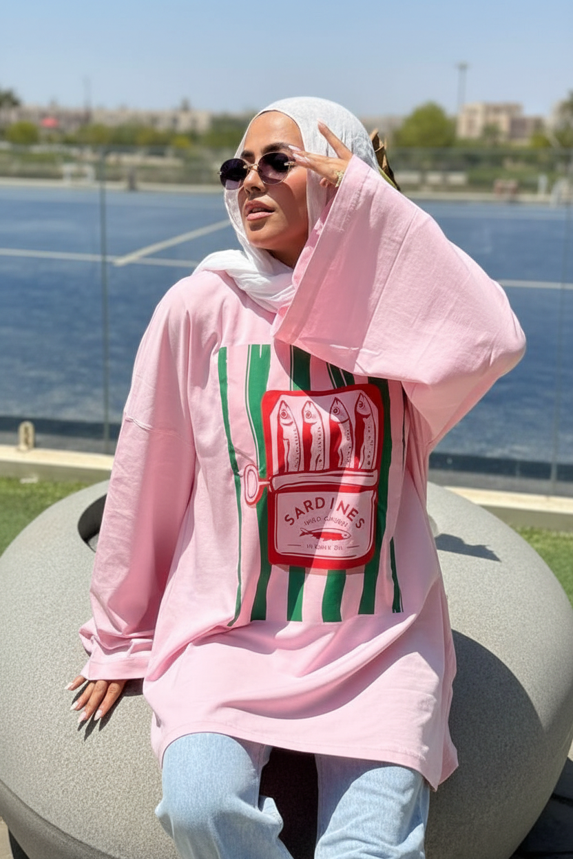 Vintage Sardine Graphic Oversized Tee "